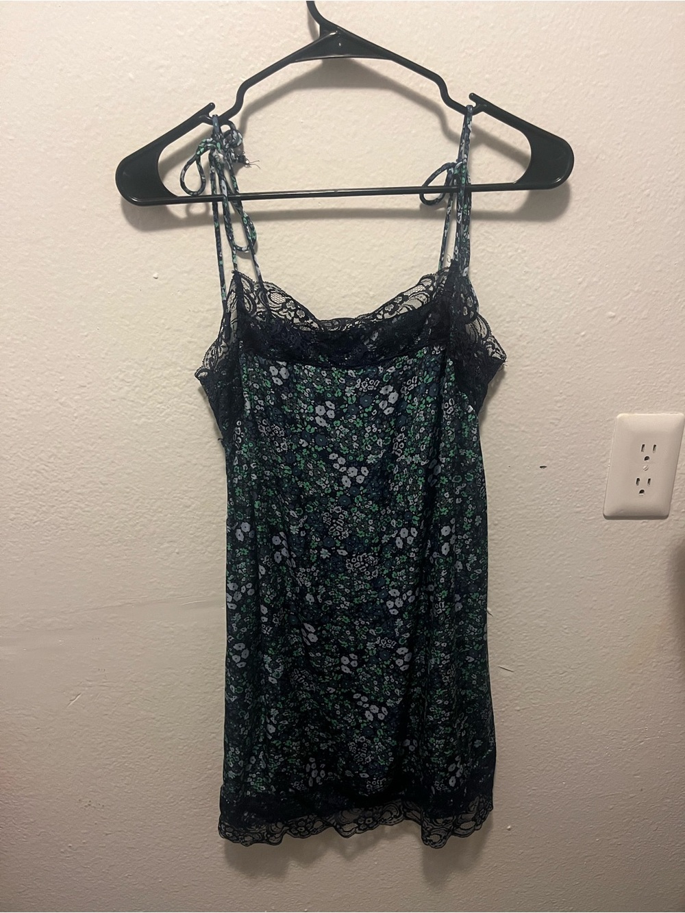 aerie Floral Lace-Trim Slip in Navy and Green